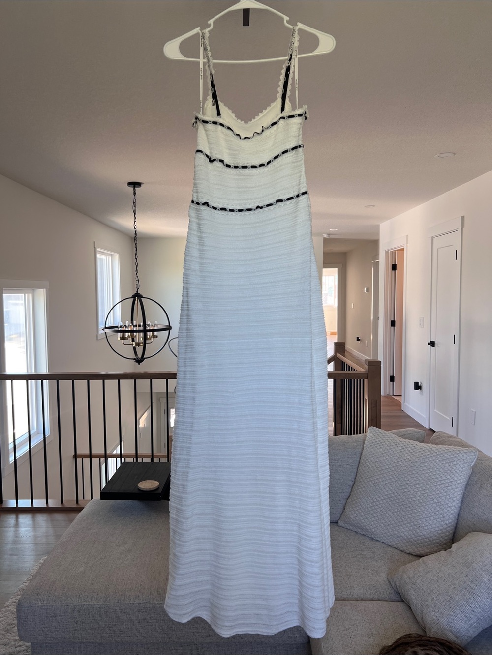For Love And Lemons White Maxi Dress with Black Trim - Picture 6 of 7